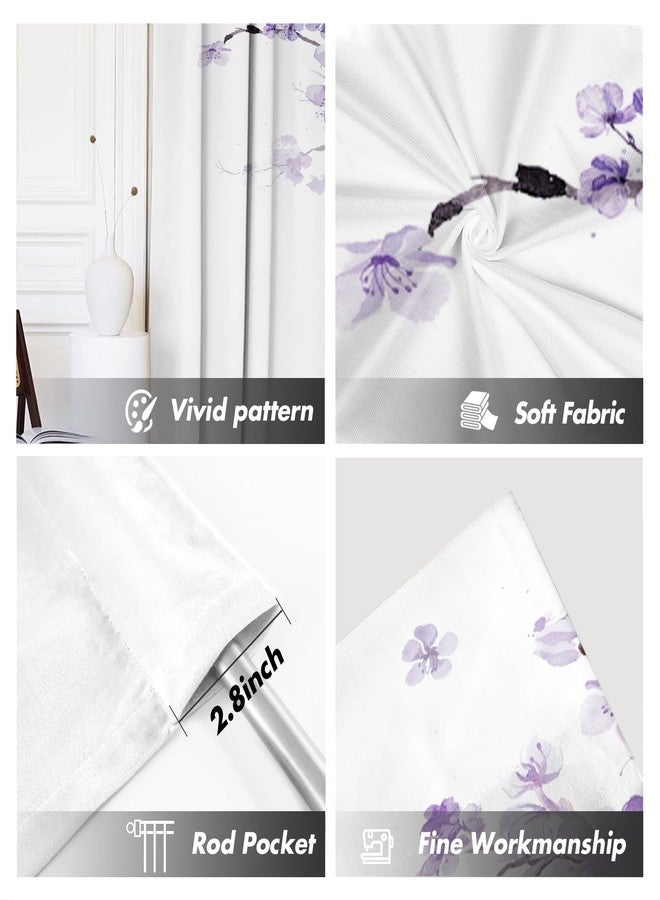 Kikiry Purple Kitchen Curtains Mini 27.5'' W x 39'' L Floral Cherry Blossom Japanese Lavender Patterned Flower Printed Woman Small Cafe Room Rod Pocket Window Drapes Treatment Tiers Fabric 1 Pair - Image 2